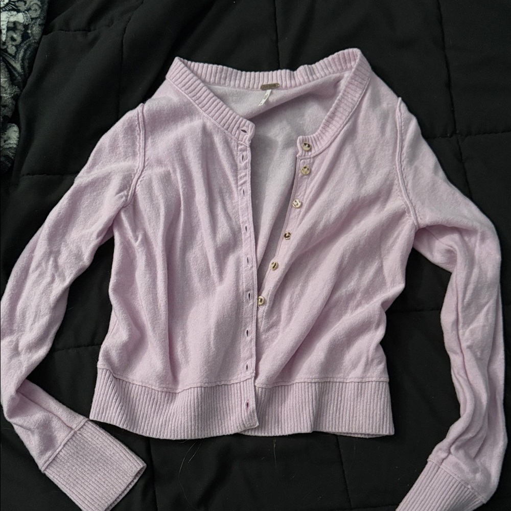 Free People Light Lavender Pink Button-Front Cashmere Cardigan
